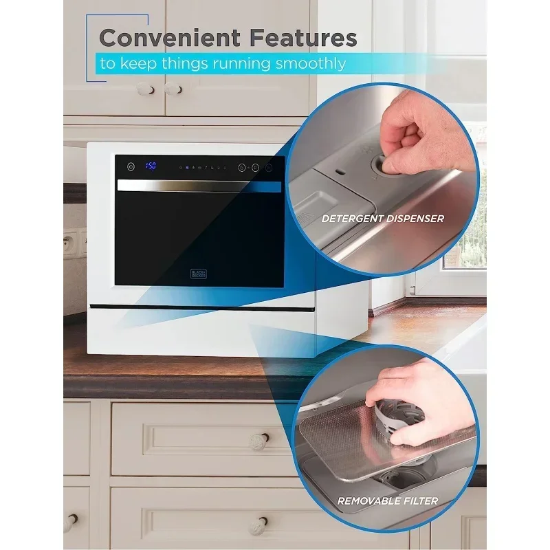 QWBLACK DECKER BCD6W Compact Countertop Dishwasher,6 Place Settings,White