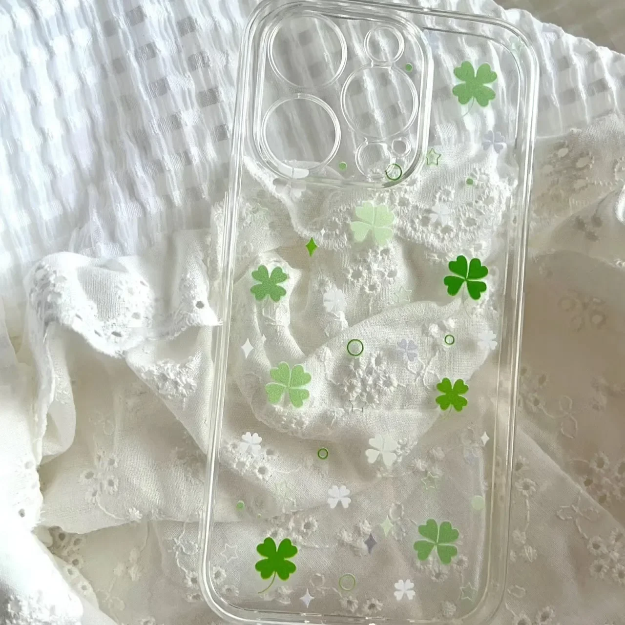 Ins Fresh Four Leaf Clover Korean Creative Cute Phone Case, Y2K Style Cover