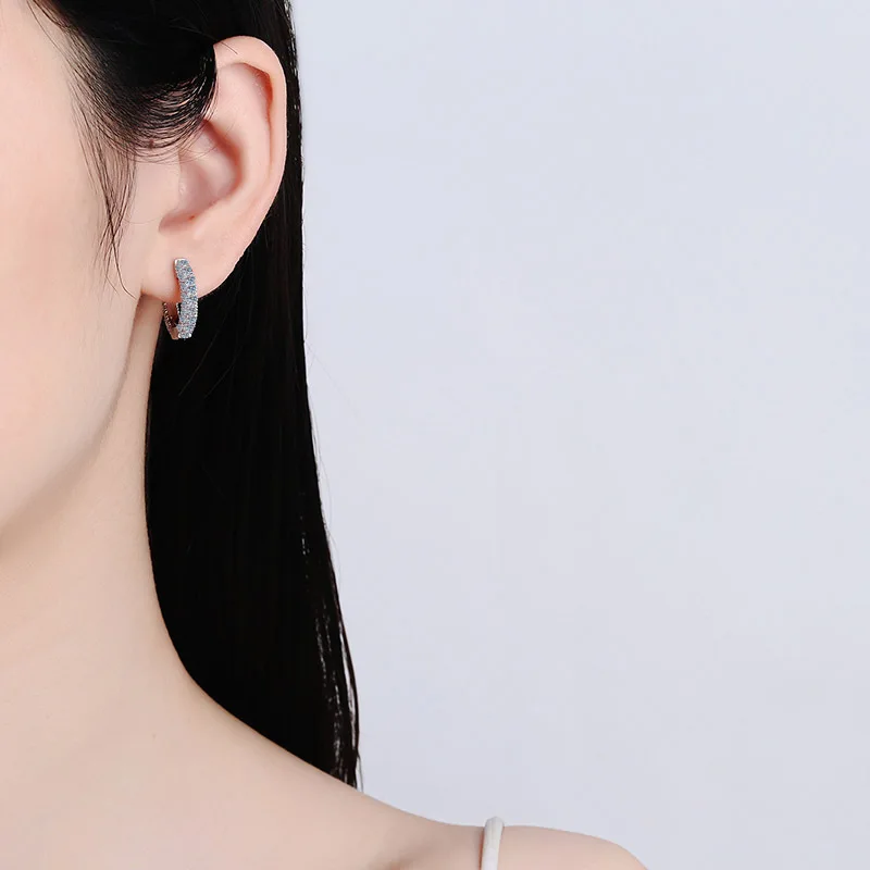 Classic PT950 Platinum Sparkly Hoop Earring 1.92ct vvs D color moissanite diamond earrings for women's Versatile fine jewelry