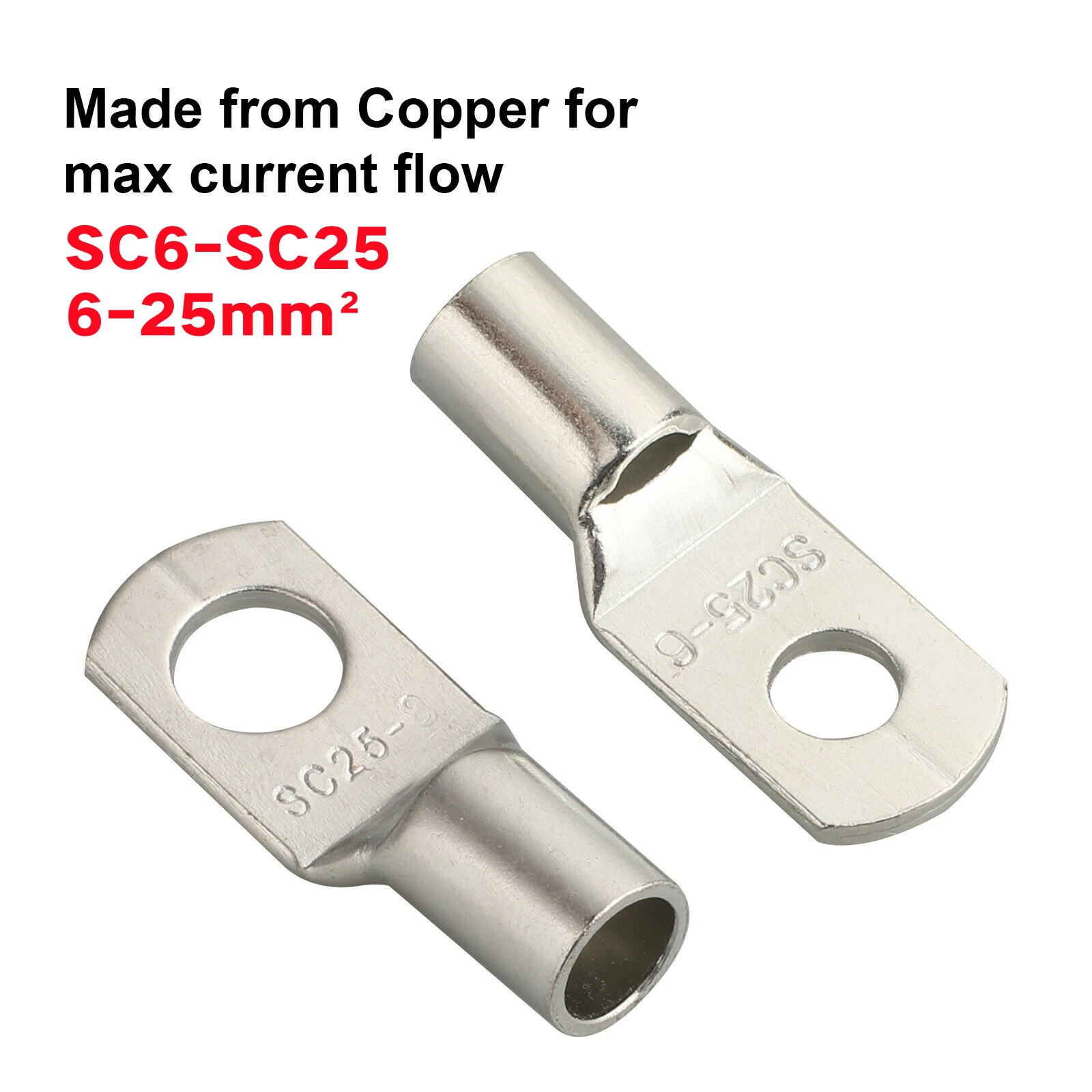 

100/10pcs Copper Bare Cable Electric Crimp Terminal Lug Ring Wire Connector SC6-8 SC10-6 SC10-8 SC16-6 SC16-8 SC25-6 SC25-10
