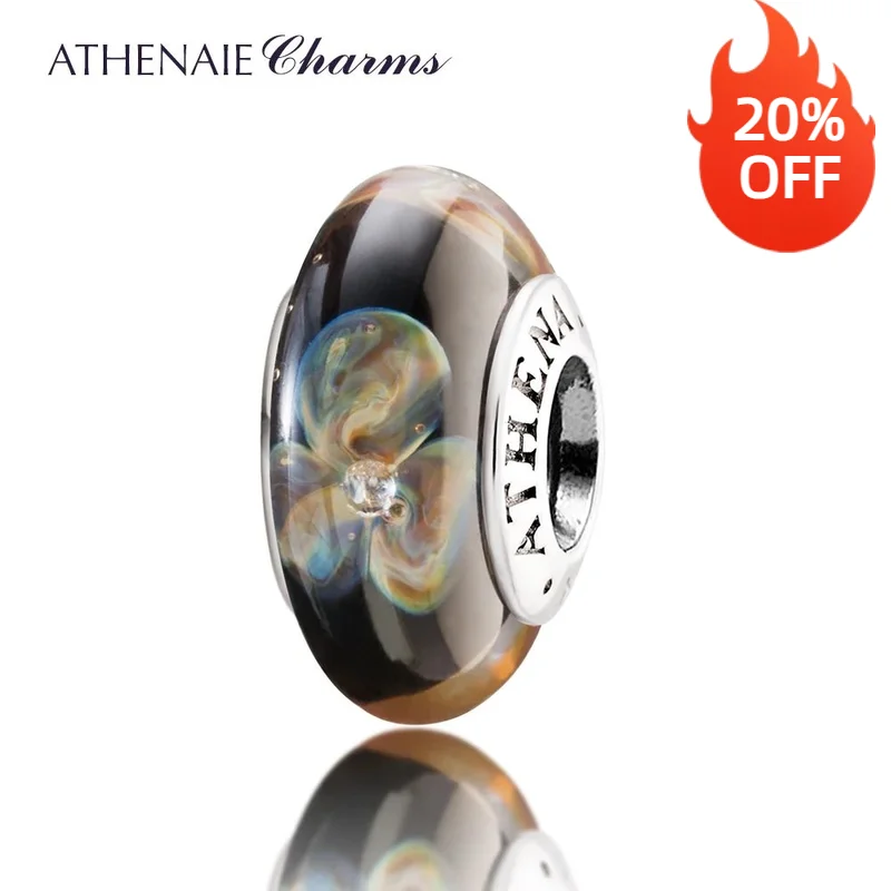 ATHENAIE Genuine Murano Glass Beads 925 Silver Core Flowers Charms Beads Fit All European Charm Bracelets Fine DIY Women Jewelry