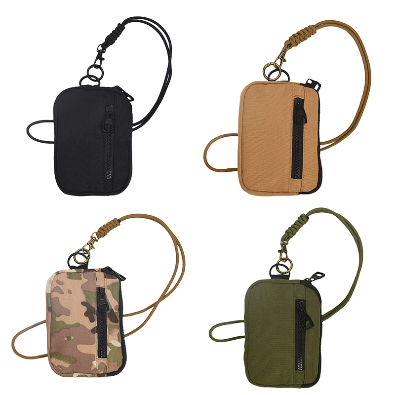 New Trend Casual Men's Coin Purse Tactical Edc Zipper Short Wallet Key Holder Small Money Bag Bus Card Headphones Neck Bag