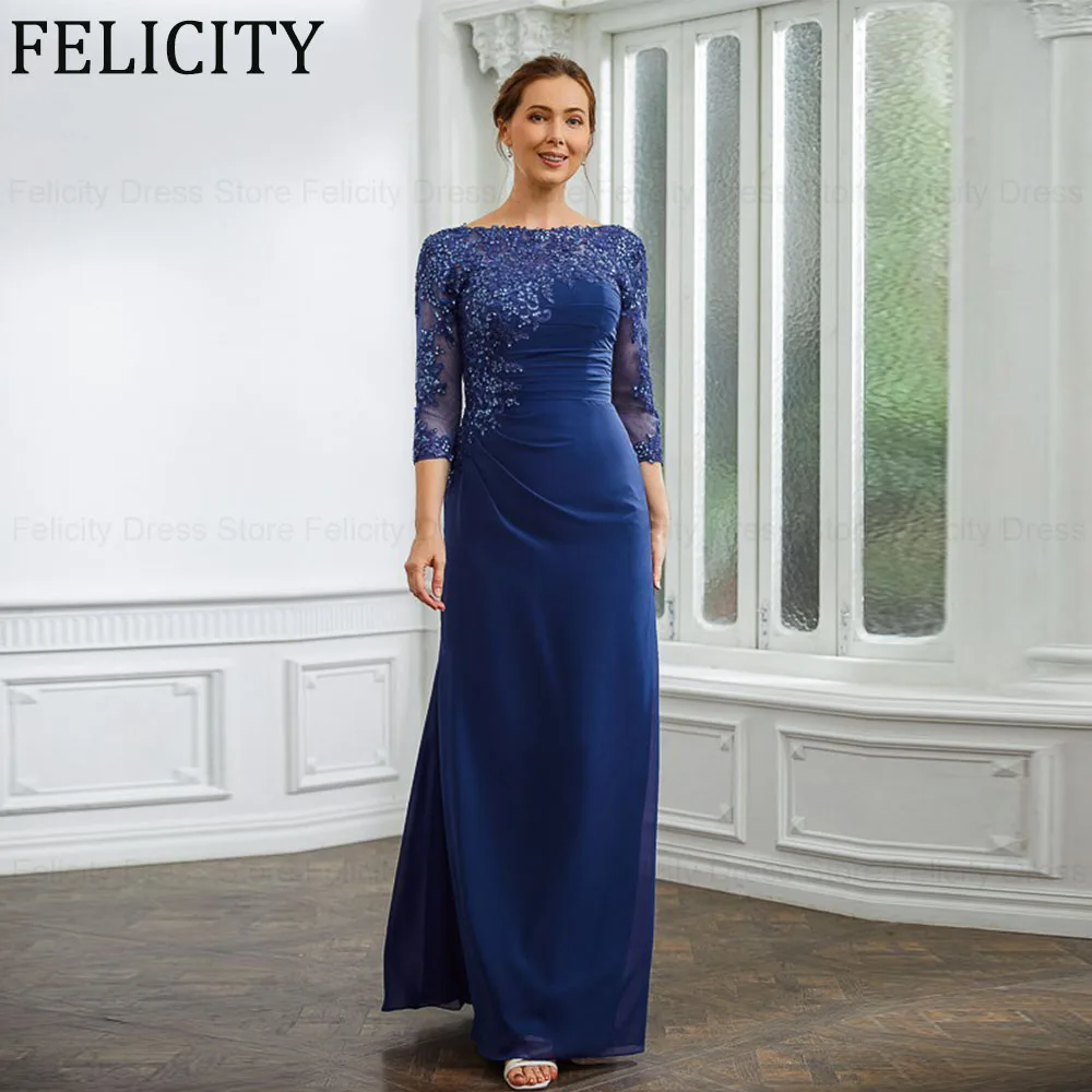 

Gorgeous Mother of the Bride Dresses 2024 Sheath Bateau Elegant Wedding Guest Dresses Chiffon Applique Beaded Long Evening Gowns