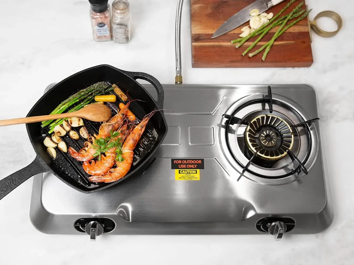 Double Burner Stove Auto Ignition Cooktop Outdoor Propane LPG Tank Camp 2 Burner Stove Burner Portable Stove Burner, Stainless S 3