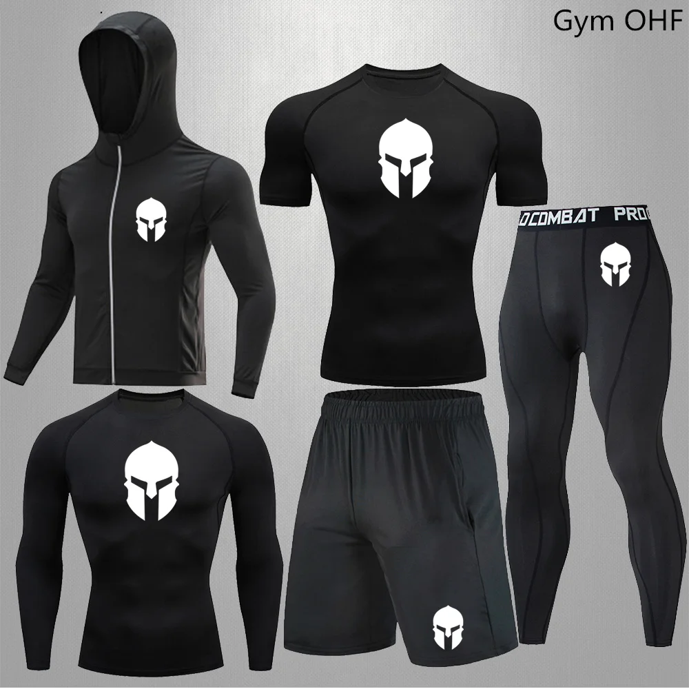 chándales ropa deportiva hombre chandal hombre ropa deportiva hombre Sparta ropa de gimnasio MMA Rashguard para hombre, conjunto de 5 unids/set, ropa deportiva de compresión, para correr, boxeo, traje| | -