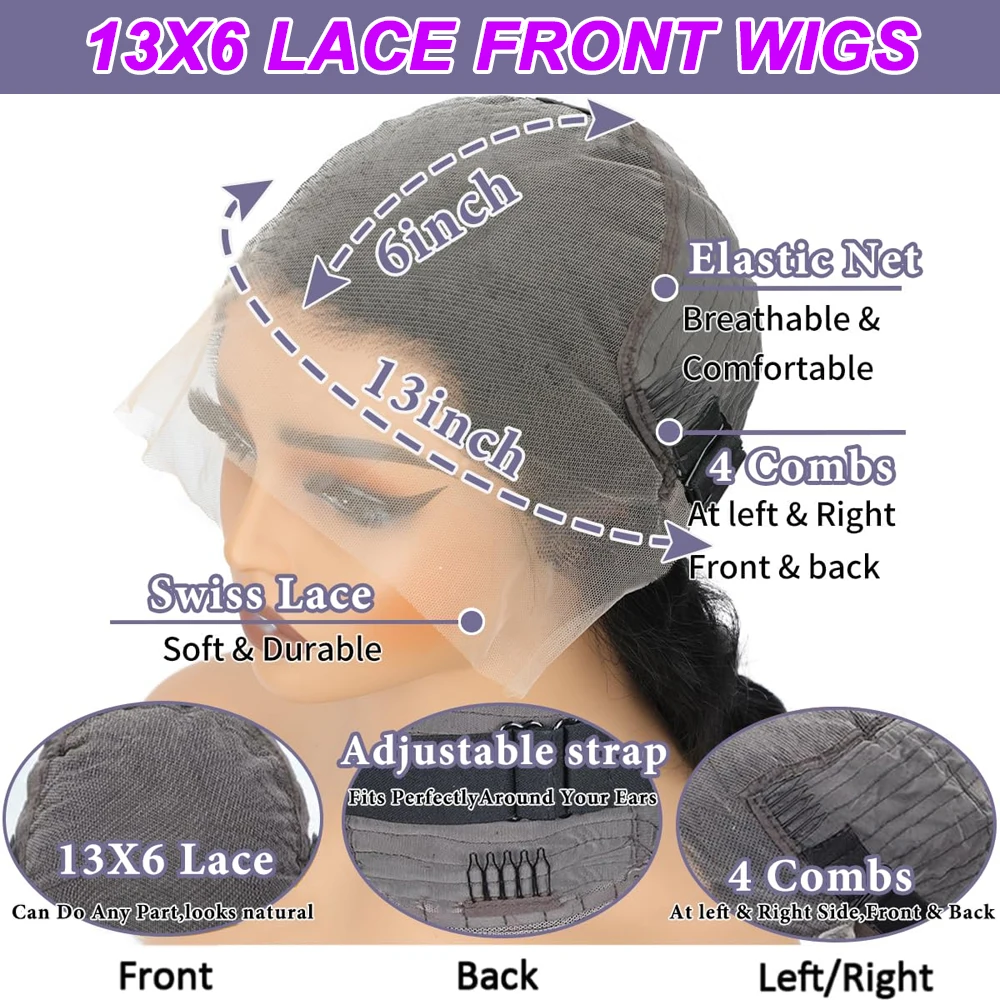 13x6 13x4 Body Wave Lace Front Wigs Human Hair Pre Plucked 200% Density HD Transparent Lace Frontal Wigs for Women 5