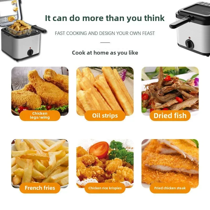 US/UK/EU 2L Stainless Steel Smart Air Fryer 110-220V Manual Electric Deep Fryer with Removable Basket Square Shape for Cooking 6