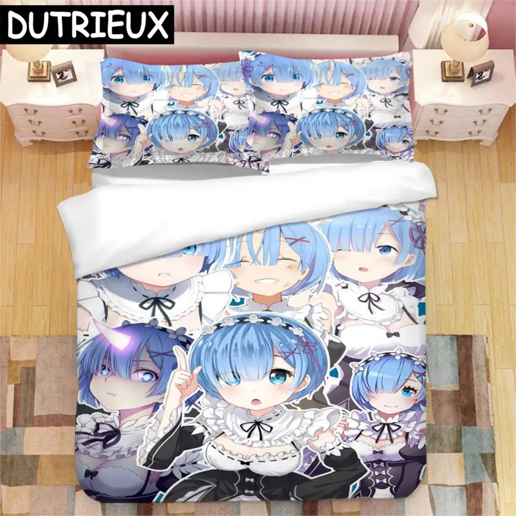 

Japanese Anime Ram Rem 3D Printed Bedding Set Duvet Covers Pillowcases Comforter Bedding Set Bedclothes Duvet Cover 03