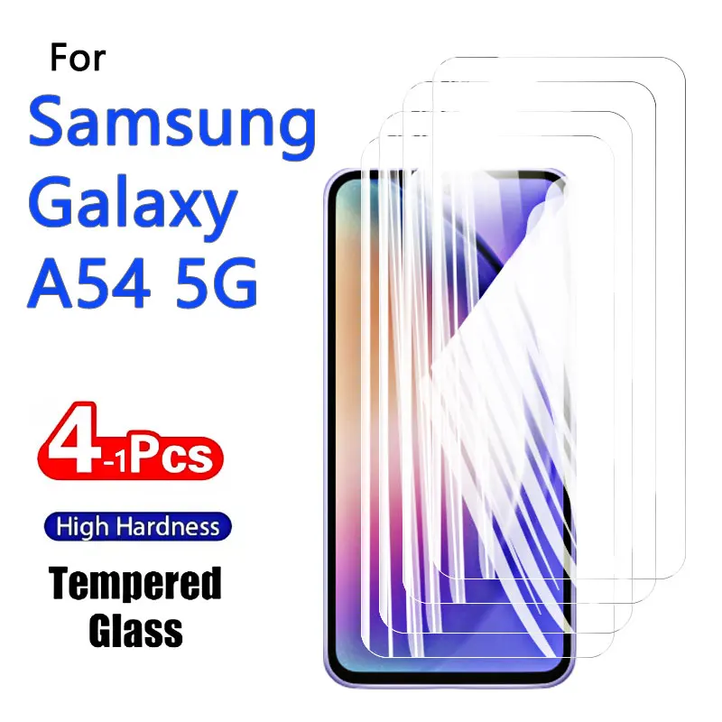 1-4PCS Screen Protector For Galaxy A54 5G Samsung Tempered Glass Crystal 9H High Aluminum Anti Scratch Case Friendly Fingerprint