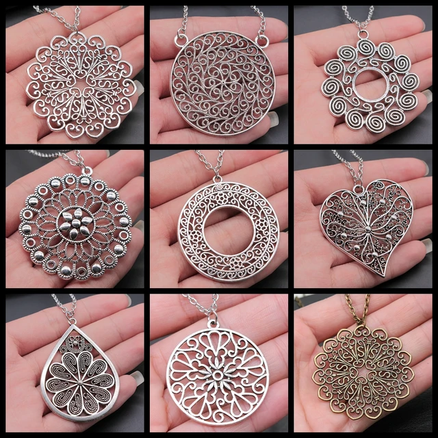 1pc Mandala Flower Charms Filigree Round Metal Pendant Jewelry Making  Accessorie