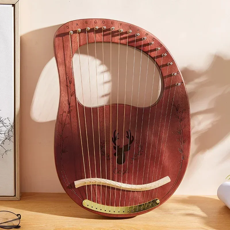 16-String Wooden Lyre Harp Round Shape Sound Hole Metal Harp Strings Solid Wood Strings Instrument
