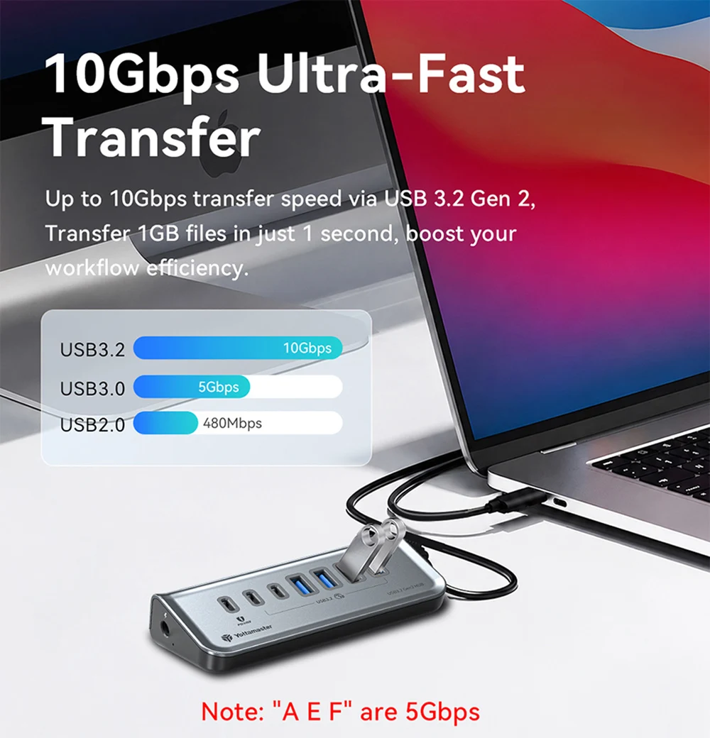 Yottamaster 10Gbps Hub USB 3.2 תחנת עגינה להעברת נתונים מתאם 7 יציאות PD 60W Type-C USB A מפצל למקלדת מחשבים ניידים