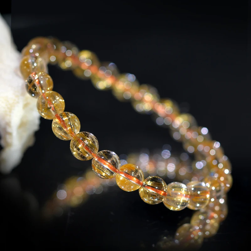 

Natural Gold Rutilated Quartz Female Male Bracelet Agate Jade Gemstone Cat Eye Rutile Scattered Beads Citrine Bracelet Gift