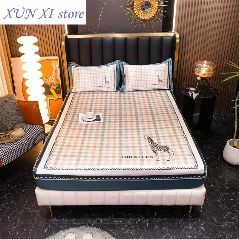 

New Coolling Fitted Sheet Satin Bed Sheet for Double Bed Butterfly Printed Bed Cover Queen/King Bed Sheet(pillowcase need order)