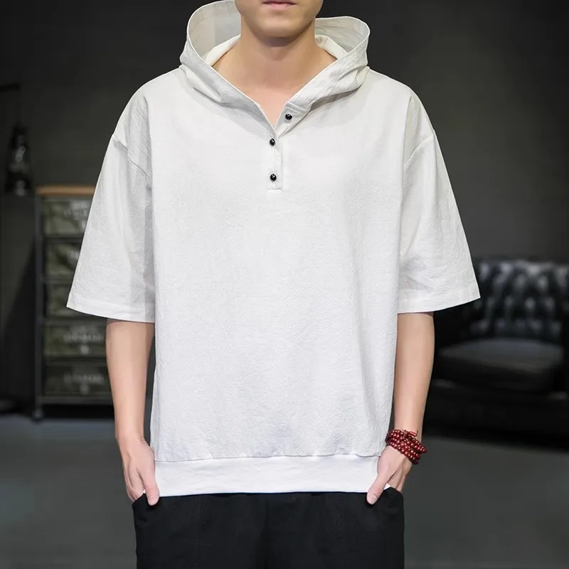 

Fashion Half-sleeved Hooded Hoodies for Men Summer Solid Color Harajuku Male Oversized T-Shirt Large Size Ropa Hombre Streetwear