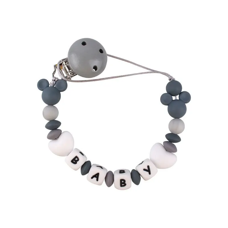Custom Personalized Name Pacifier Chain Clips Silicone English Letters Mouse Teether Holder Soother Baby Teething Toy Chew Gift