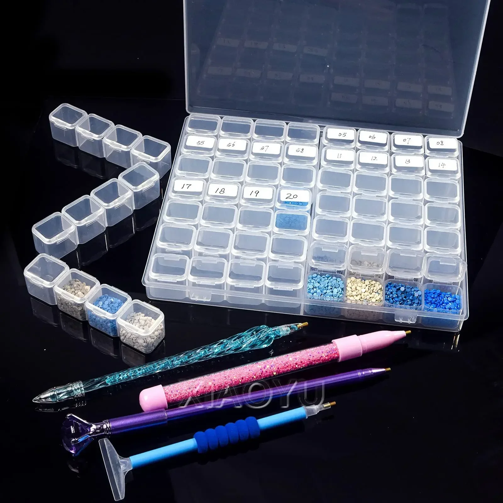 Transparent Plastic Storage Box diamond painting accessories 28/56 Slot Diamond Painting Accessories Tool Nail Rhinestone Bead Storage jewelry organizer