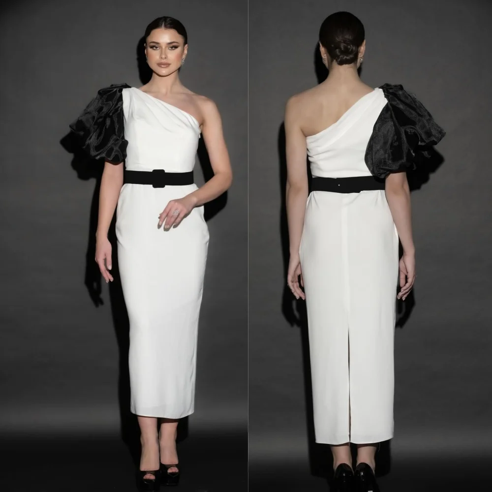 Sparkle Exquisite High Quality Jersey Pleat Ruched Sash Celebrity Sheath One-shoulder Bespoke Occasion Gown Midi Dresses