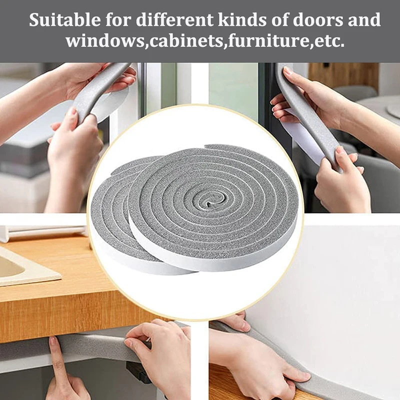 Sealing Strip Tape 4m Foam Window Sealing Windproof Sound-Proof Door Weather Stripping Dustproof Self-adhesive Door Seam