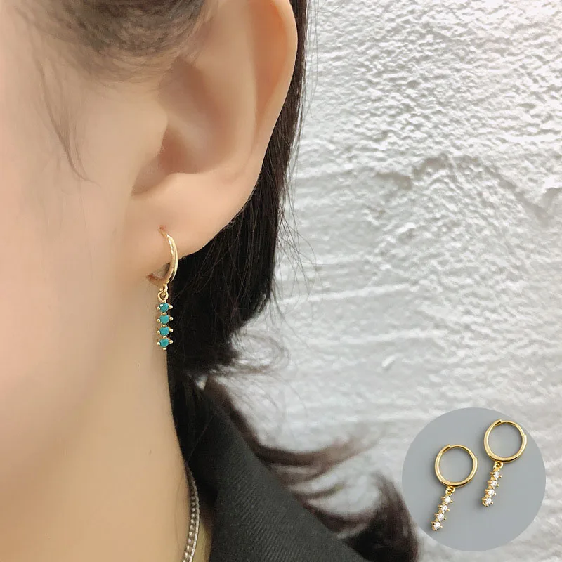 

100% 925 Sterling Silver Gold Zircon Geometric Earrings for Women Girl Fashion Colorful Jewelry Birthday Gift Dropshipping