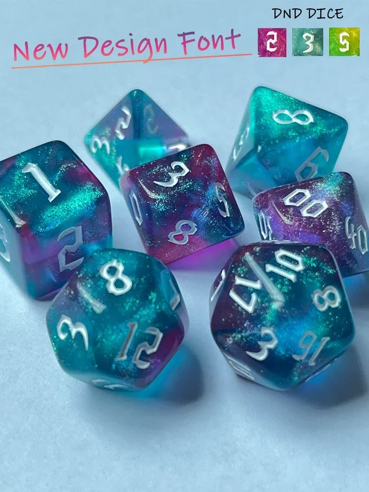 Acrylic dice,game dice,dice set Multicolour Dice 7Pcs/Set Color Polyhedral RPG DND Role Playing Dragons Board Game Multiple Dice with Bags