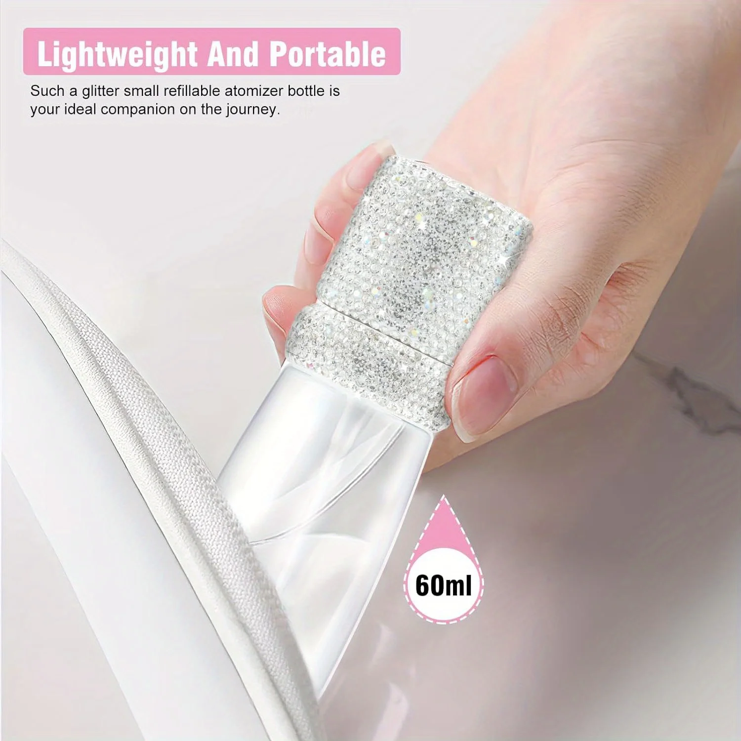 Bling Diamond Spray Bottle Travel Mini Spray Bottles Refillable Fine Mist Cosmetic Liquid Container for Perfume Essential Oils