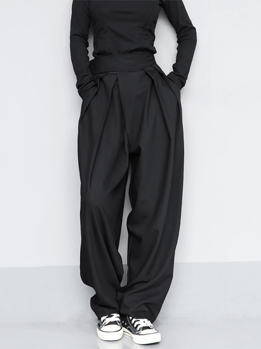 

High Waist Black Pleated Stitch Long Wide Leg Trousers New Loose Fit Pants Women Fashion Tide Spring Autumn 2024