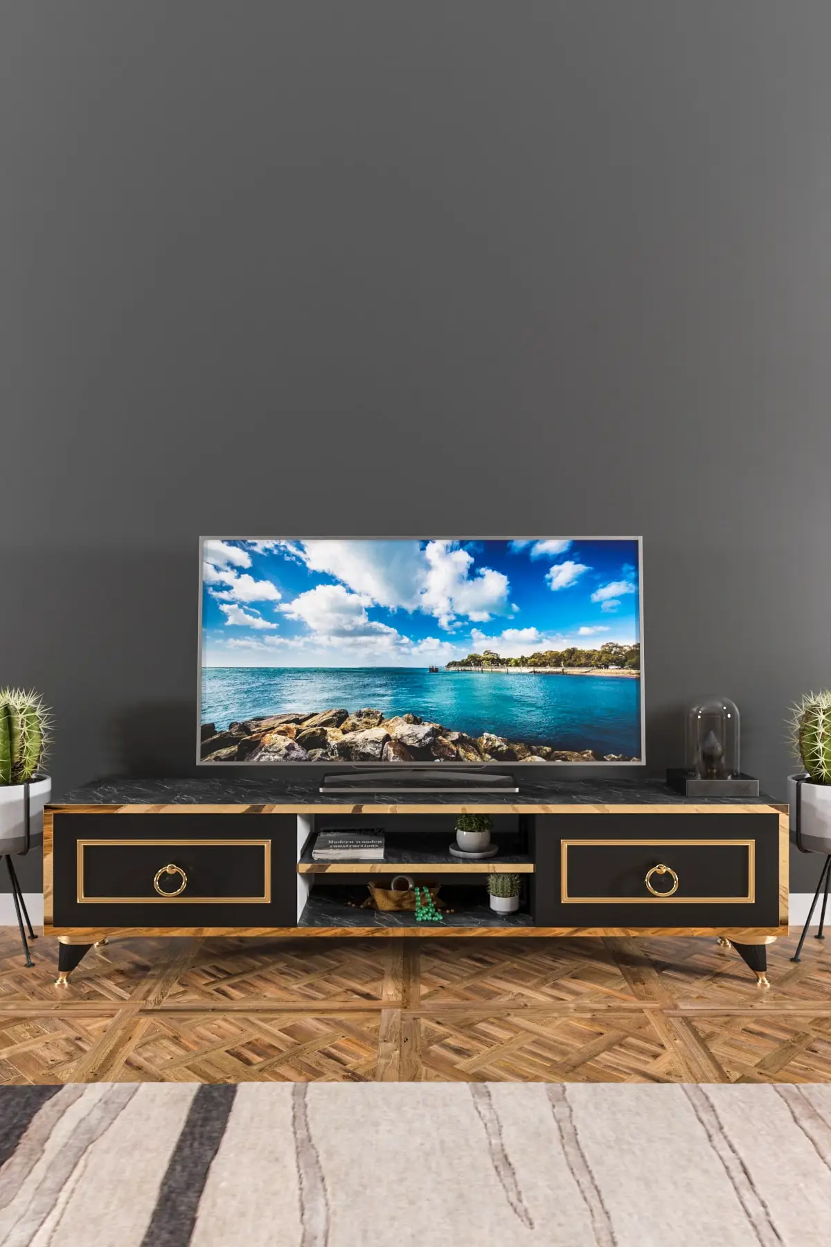 Unità Tv Lotus Modello In Marmo Nero