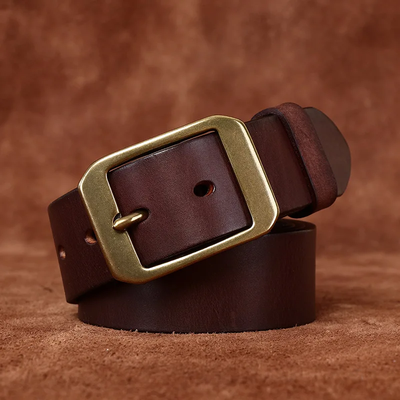 3.8CM Pure Cowhide High Quality Genuine Leather Belts for Men Brand Strap Male Brass Buckle Vintage Jeans Cowboy Luxury Cintos