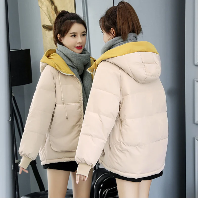 

Winter Warm Hooded Coat Women 2022 New Solid Loose Down Cotton Jacket Ladies White Casual Slim Quilted Windproof Parka Outwear