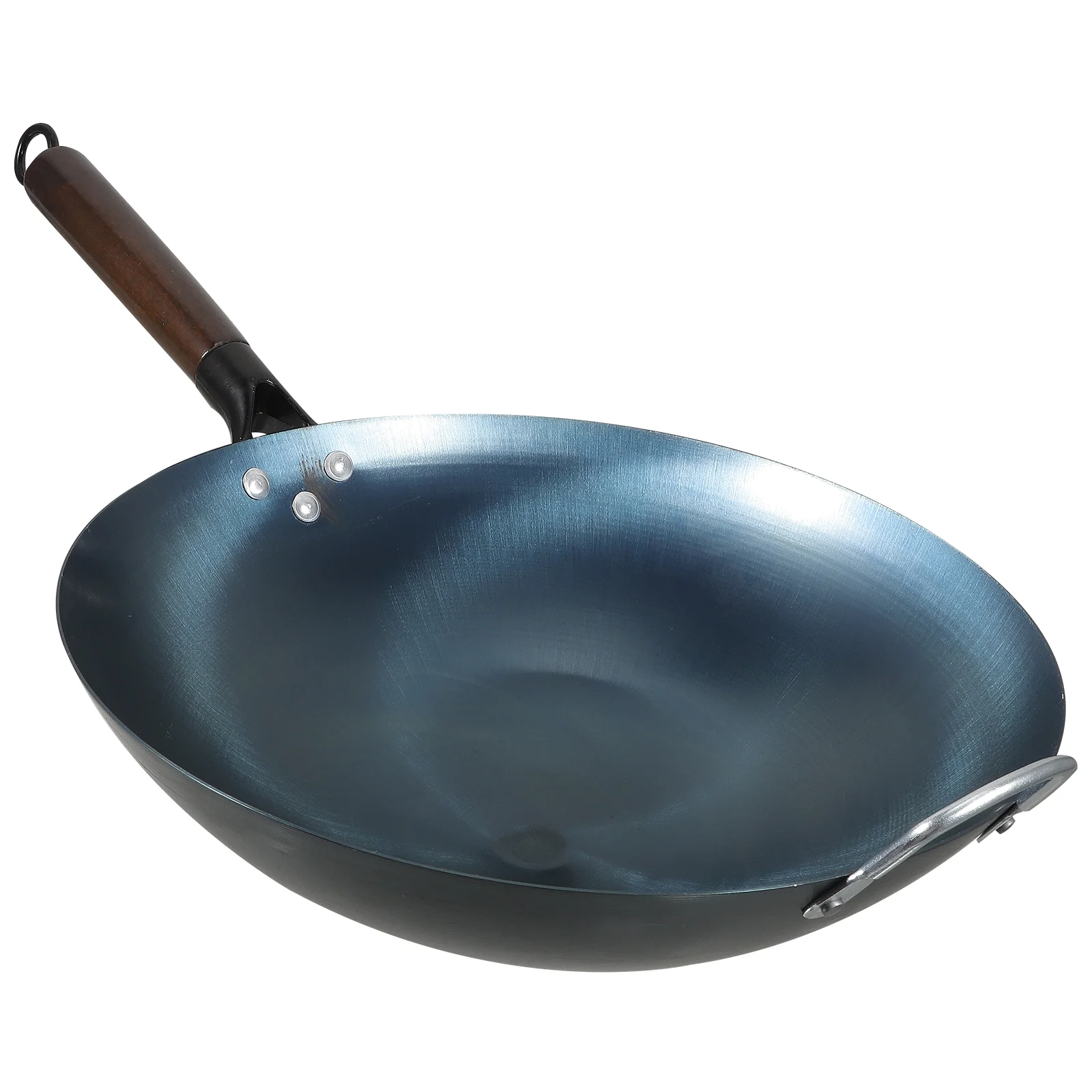 

Traditional Iron Wok Wooden Handle Carbon Steel Wok Stir Fry Pan Non-Stick Iron Frying Pan Flat Bottom Pan Gas Stove Cooking