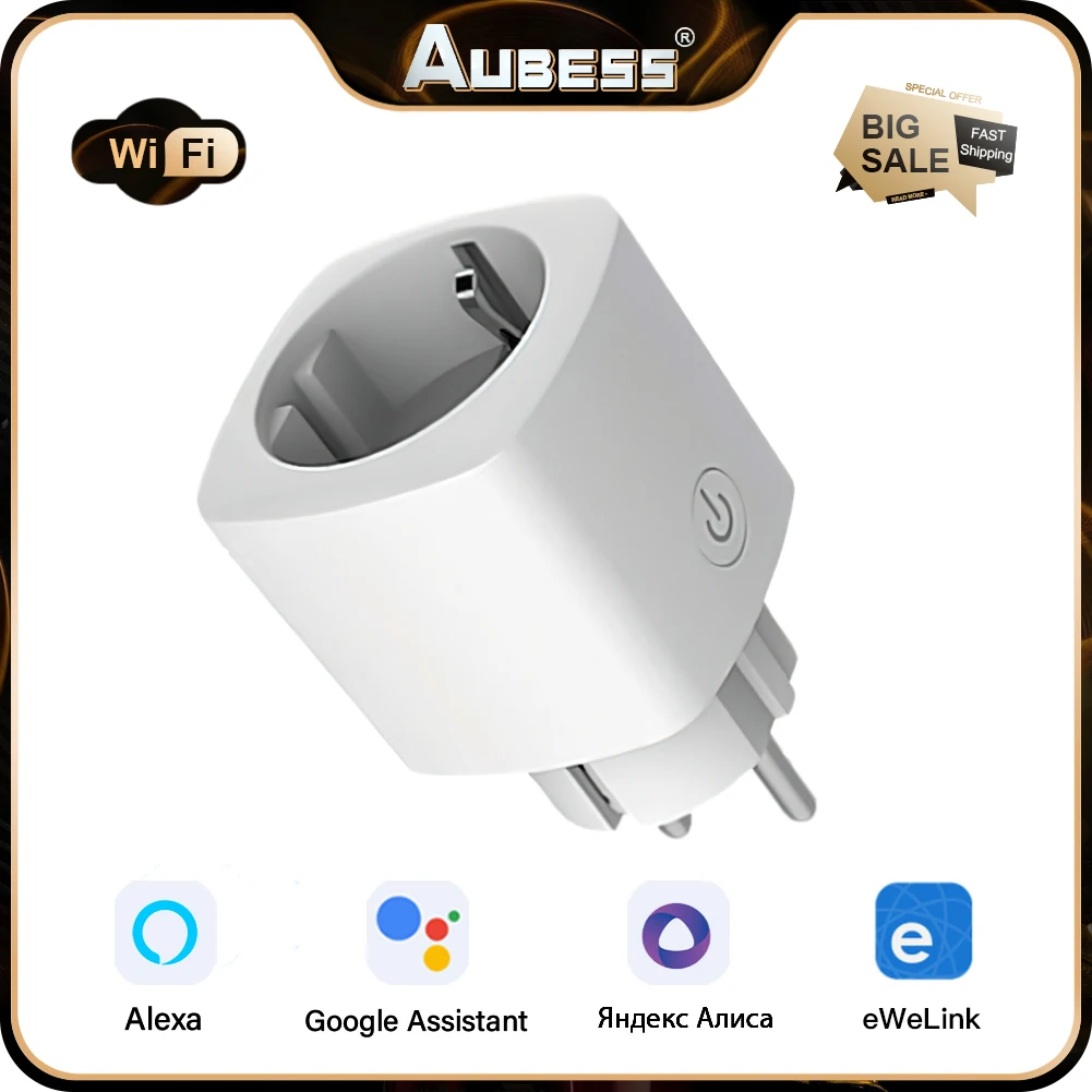 Ewelink Wifi Smart Plug Socket 16A Eu/Fr Plug Monitoraggio Dell'Alimentazione Funzione Di Temporizzazione App Controllo Vocale Funziona Con Alexa Goog