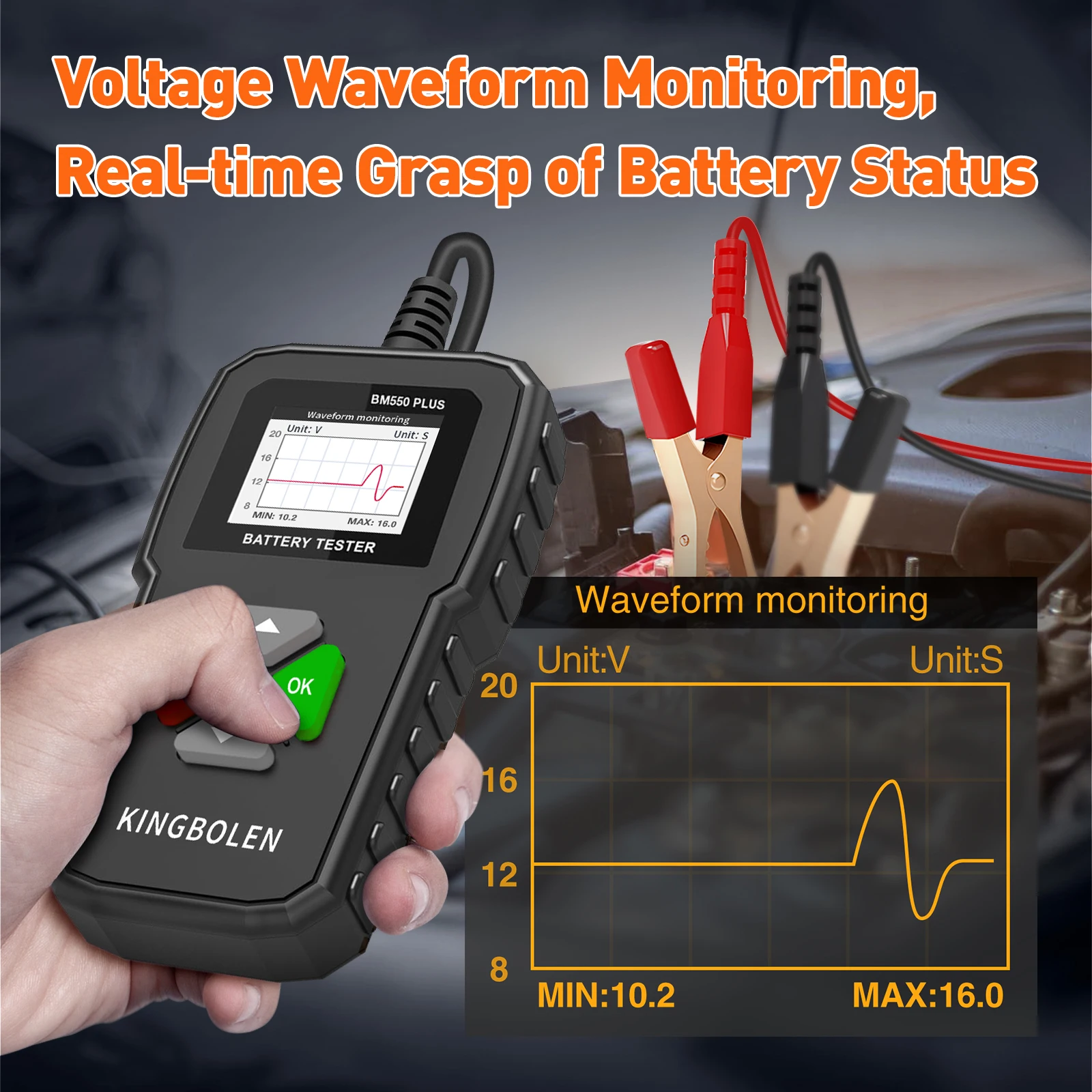 KINGBOLEN BM550 PLUS Car Battery Tester 6V 12V 24V CCA SOC Waveform Test Color Screen Auto Battery System Detect Analyzer Tools 2