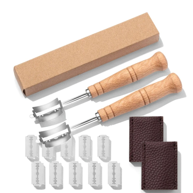 Coltello per Pane a Lievitazione Naturale con Manico in Legno e 5 Lame, Lame per Taglio Impasto
