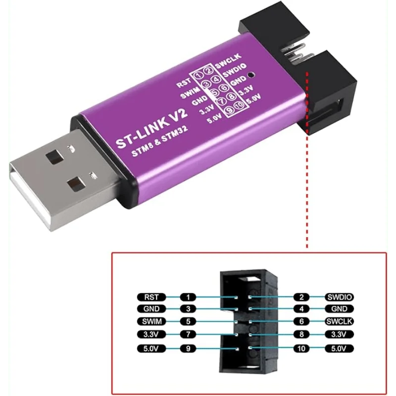 ST-LINK V2 STM8/STM32 디버거 및 프로그래머, 시스템 테스트 및 펌웨어 프로그래밍 통합(임의의 색상)