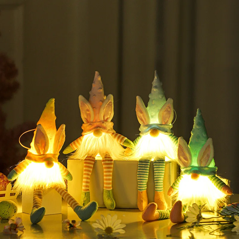 2022 Easter Decoration Long Legs Doll with Light Led Glowing Bunny Elf Dolls Gift for Kids DIY Party Decorations Home | Дом и сад
