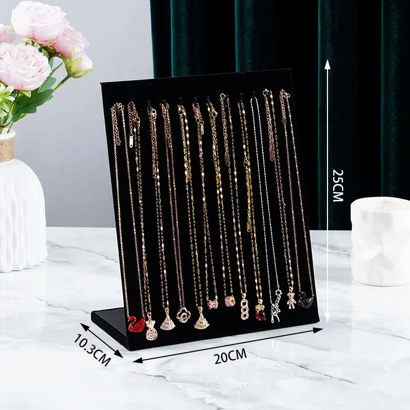 High Quality Velvet L-shaped Necklace Display Rack Jewelry Display Storage Necklace Board Earrings Ring Pendant Props