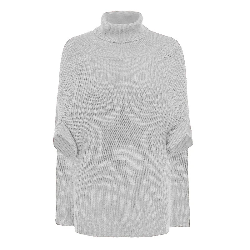 Khaki Fashion Plush Cloak Women Autumn Winter Warm Cape Ponchos Chic Outwear Batwing Turtleneck Bottom Tassel New Casual Stylish