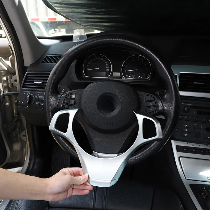 

For BMW X3 E83 2006 2007 2008 2009 2010 ABS Silver/Carbon Fiber Car Steering Wheel Frame Cover Trim Sticker Car Accessories