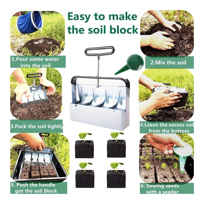 Soil Blocker, 4PCS Cell Soil Block Maker, Seed Handheld Block Maker With Comfortable Handle, Garden Blocking Tools 4