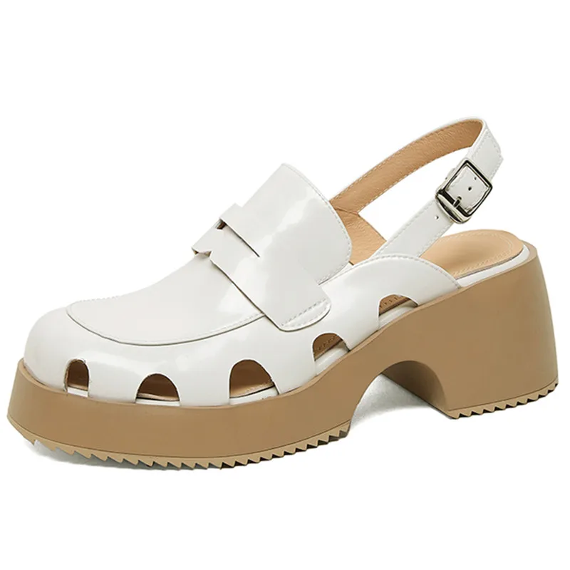 

Женские винтажные босоножки ENMAYER, офисные туфли из натуральной кожи, обувь на платформе с пряжкой и каблуком, лето 2022