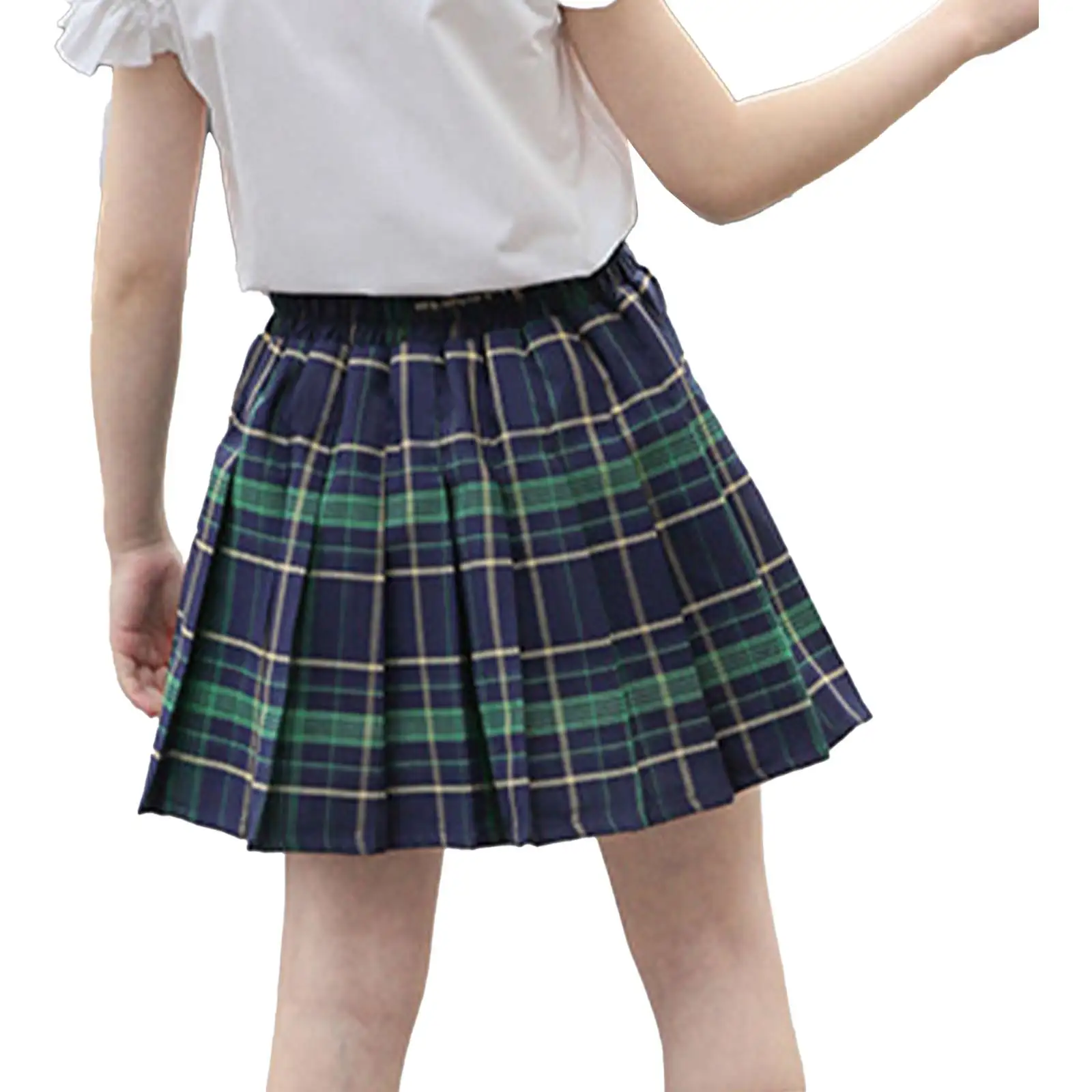 Girls Pleated Shorts Skirts Elastic Waist Striped Plaid Print Student Japanese School Uniform Skirt Children Kawaii Daily Wear