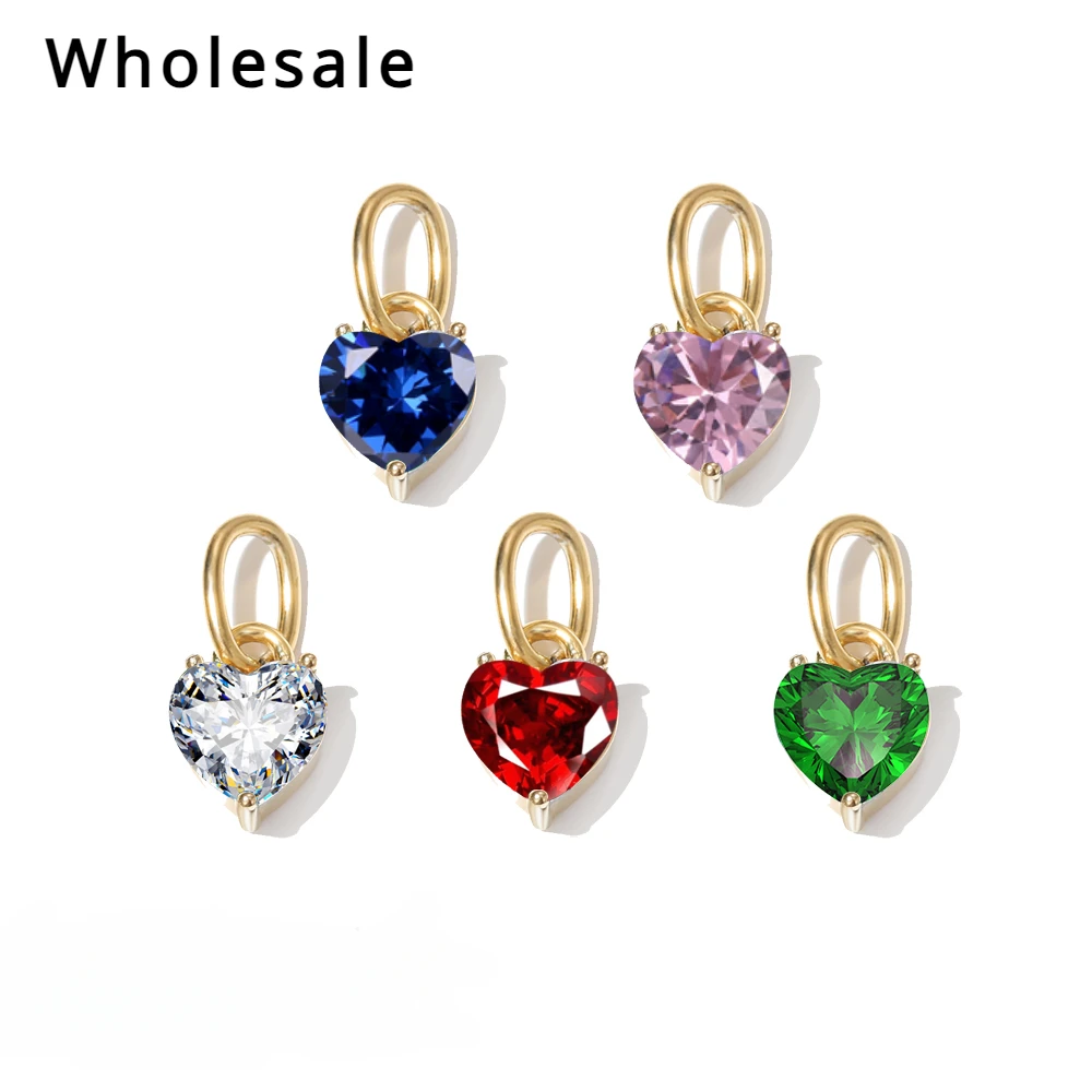 

women 10PCS Heart-shaped Zircon Pendant Charm Stainless Steel for Making Necklace Accessaries Bracelet for DIY Woman Jewelry