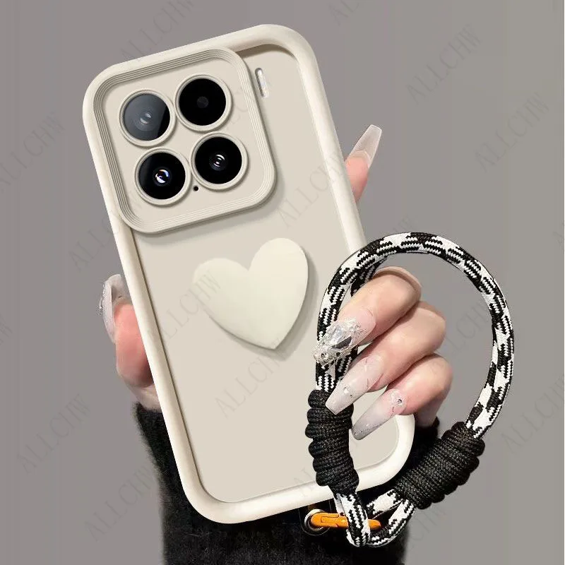 3D Love Heart Hand Strap Back Cover Phone Case