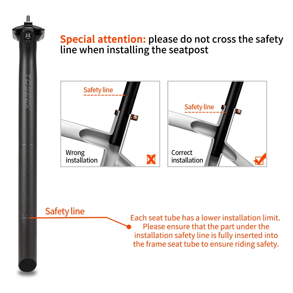 TOSEEK C70 Schwarz Matt Carbonfaser-Sattelstütze Offset 0mm Fahrradsattelstütze MTB/Rennrad Sattelrohr 27,2/31,6mm Titanschrauben – Detail 14