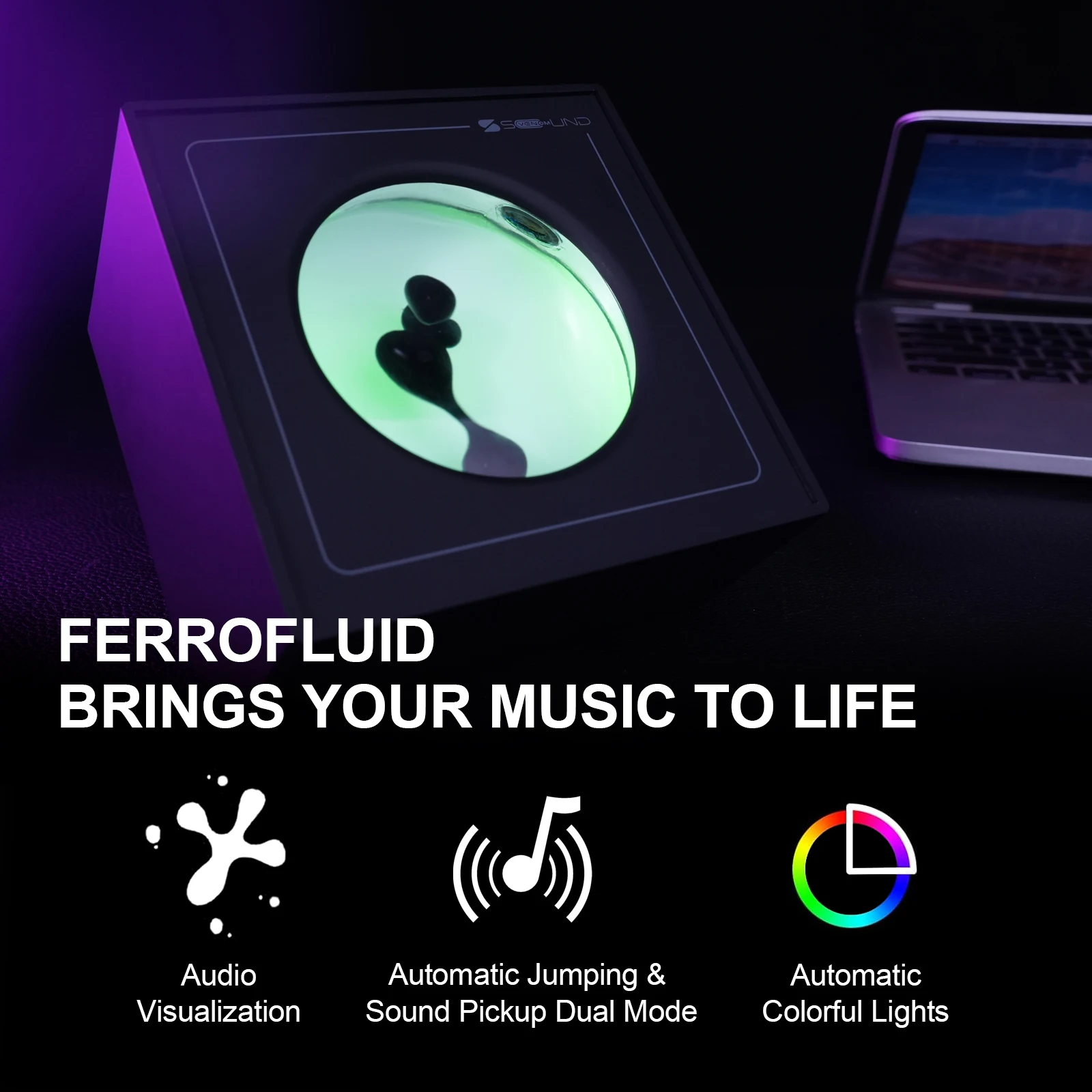 Ferrofluid Sound Visualizer Lamp, Ferrofluid Sound Visualizer Speaker Mate, Magnetic Fluid Rhythm Light, Speaker Musi