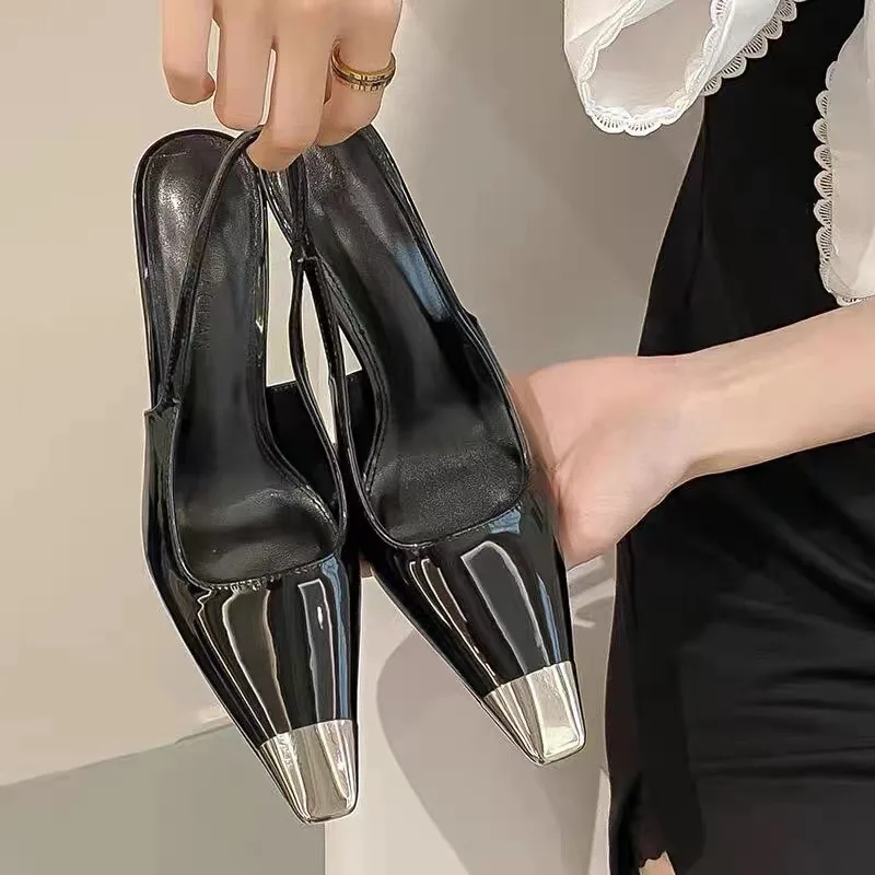 

Patent Leather Stilettos Summer Women Shoes Square Toe Sandals Brand Design Chaussures Femme Patchwork Sandals Lady Sandalias