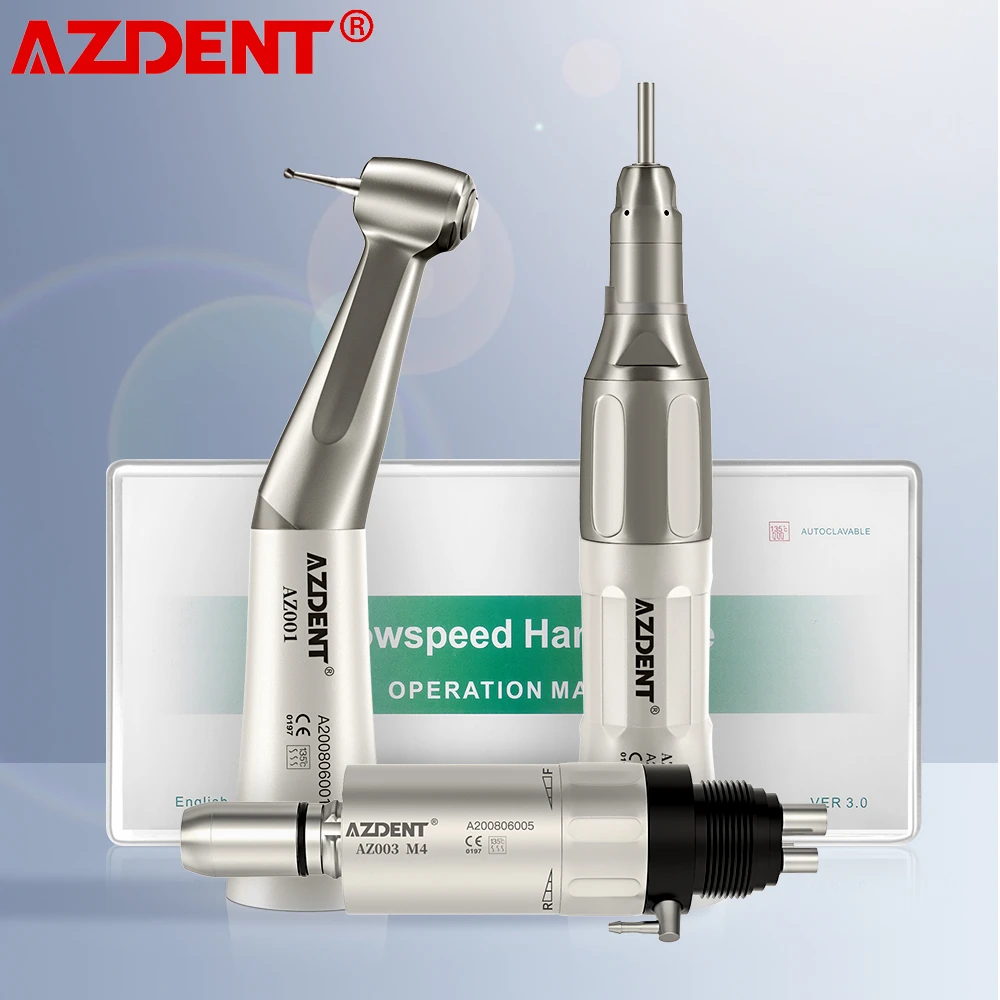 AZDENT Dental Low Speed Handpiece Contra Angle 1:1 Straight External Water Spray Air Motor Operation Dentistry Equipment Tool being dental 16 1 led fiber optic low speed inner water push button contra angle endodontic handpiece rose 202car16b kavo nsk