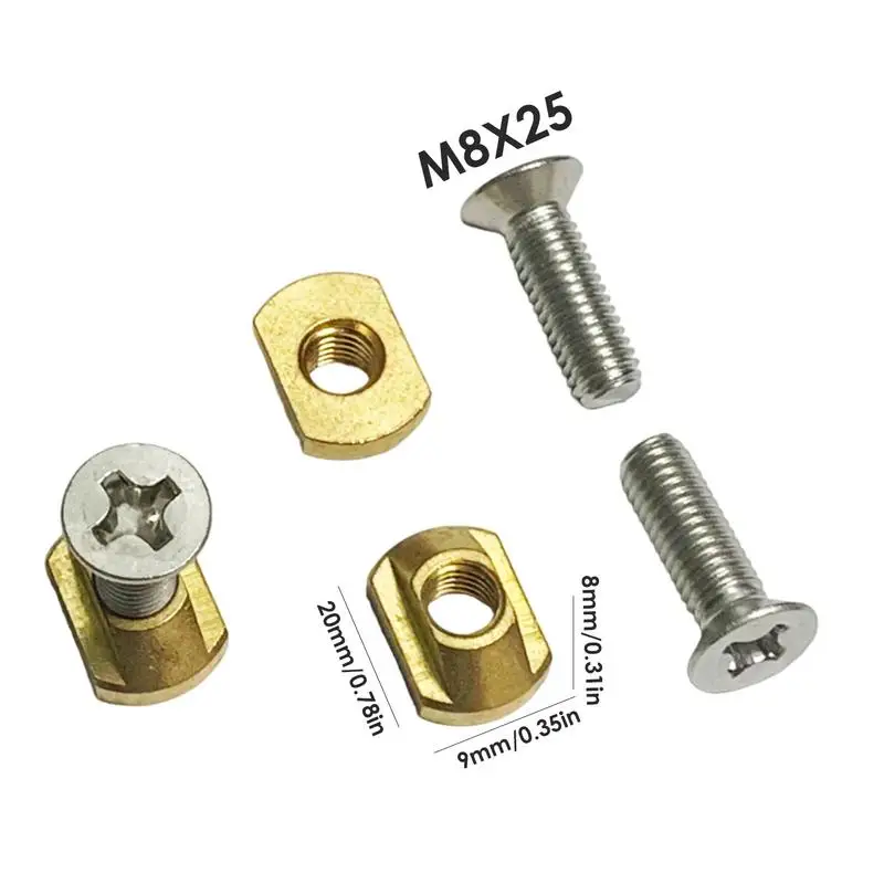 4 Sets M8 Mounting Brass T-Nuts And Screws Kit Water Sports Hydrofoil Mounting Surfboard Spare Parts Surfing Accessory