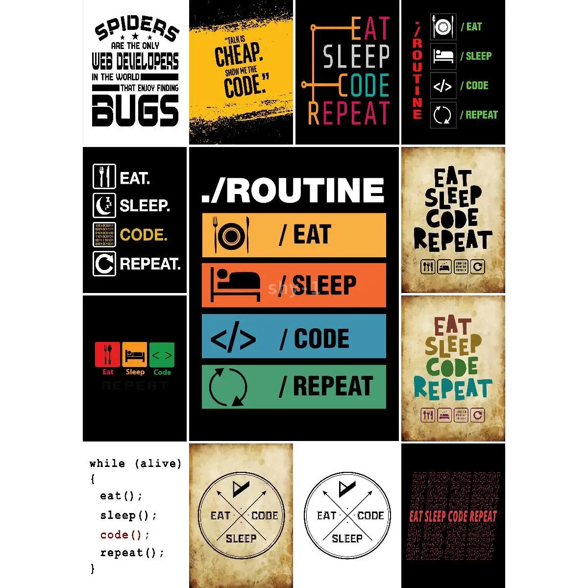 Text Art Collection Programmer Meme Poster Coder Prints for Interior ...